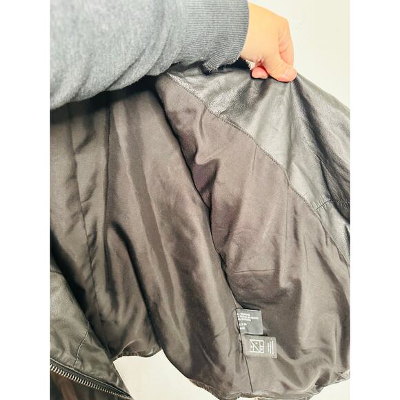 SLATE & WILLOW Black 100% Lambskin Leather Faux Fur Lapel Leather Jacket sz L - Picture 13 of 16